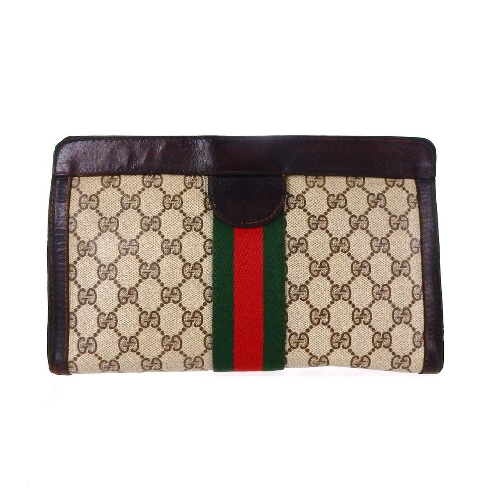 Vintage GUCCI Supreme Web GG Monogram Canvas Leather Travel Toiletry Bag